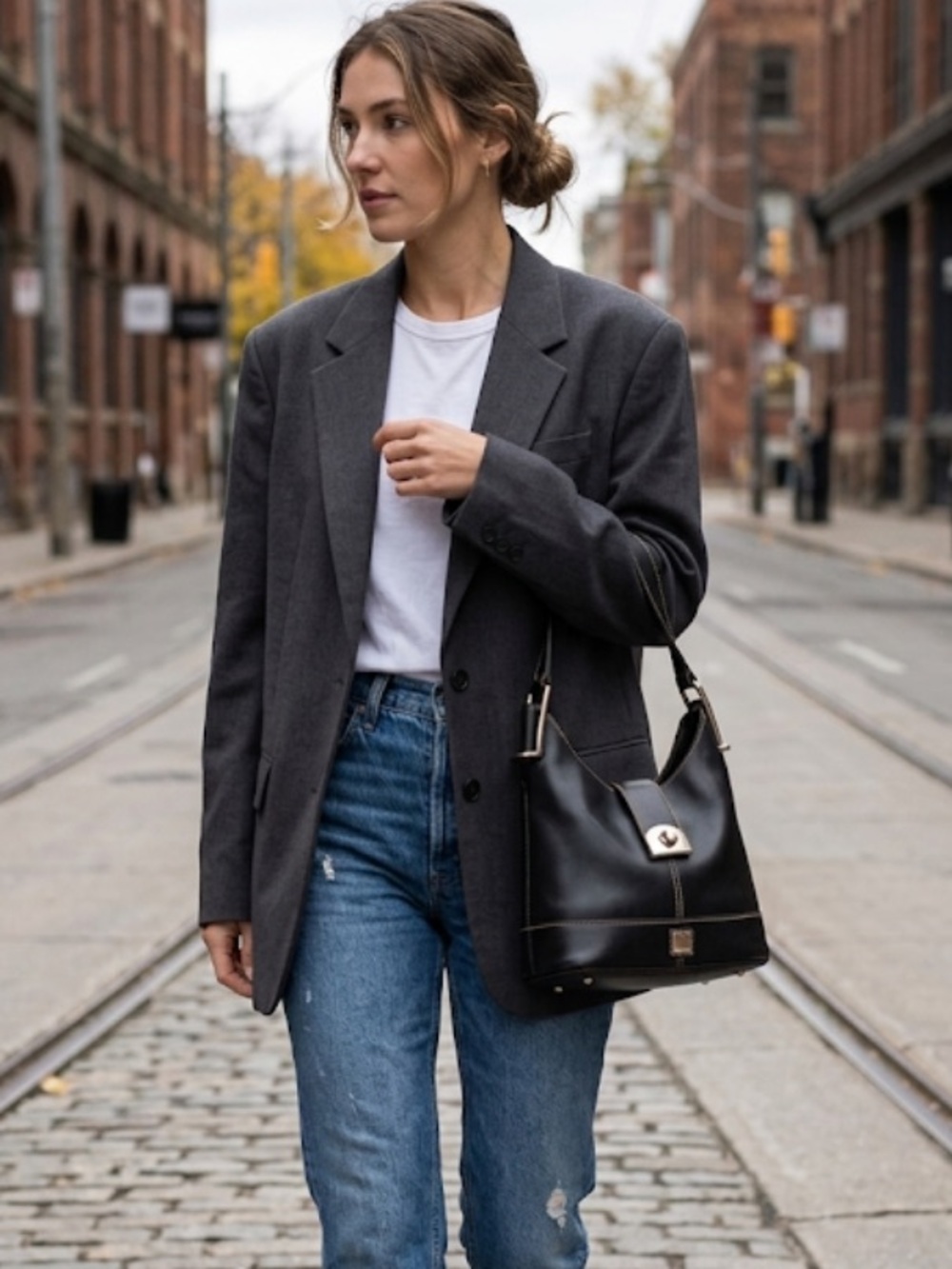 Dooney & Bourke Y2K Black Smooth Leather Classic Hobo Shoulder Bag